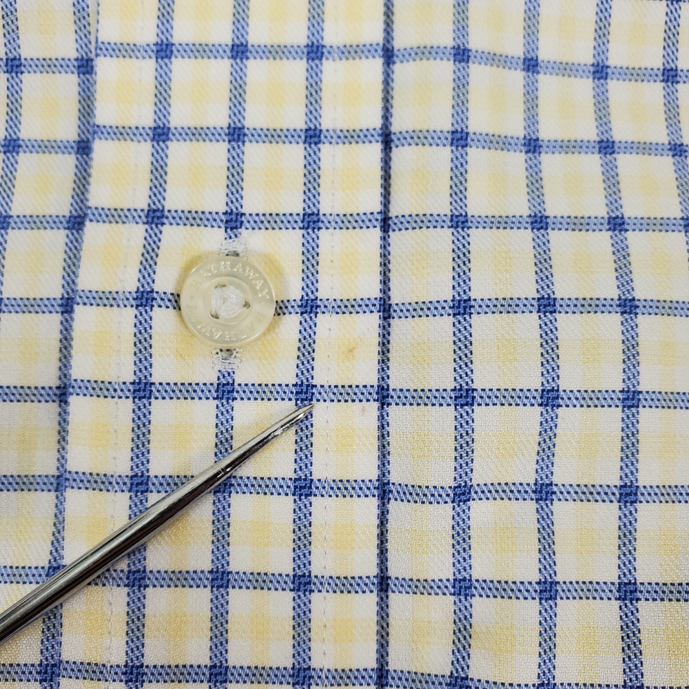 HATHAWAY Men's Size Large Non-Iron Yellow Blue Check Button Down *Read* - Picture 11 of 12